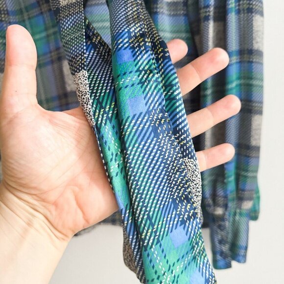 Vintage Pierre Segade France Blue Green Plaid Neck Bop Long Sleeve Blpouse M/L - Picture 3 of 9